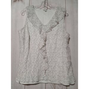 Ladies 18 Ruffled Lace Tank Top Sleeveless‎ Blouse White Elegant Party Casual